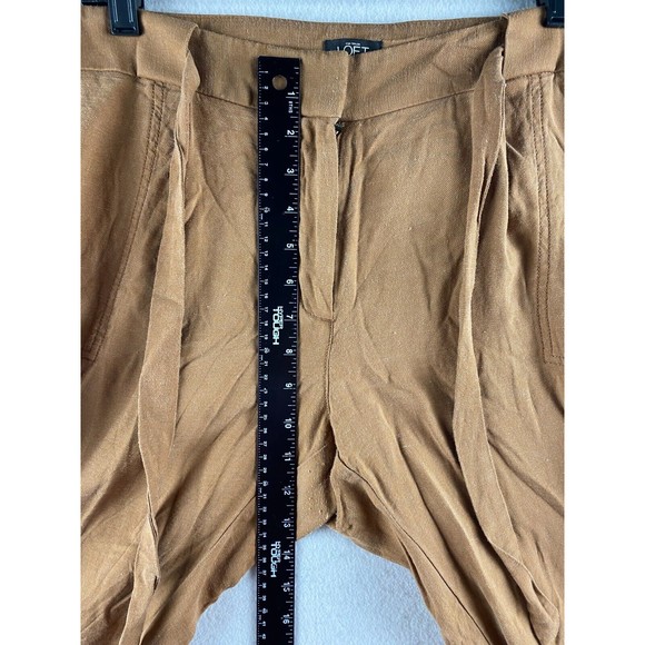 Ann Taylor Loft Pants Womens 14 Brown Paperbag Ankle Cuffed Tie Front Casual - Picture 9 of 16